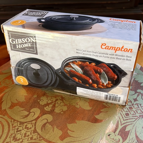 Gibson Home Campton 3 piece Mini Cast Iron Oval Casserole with Wooden Base - NIB - Picture 4 of 16